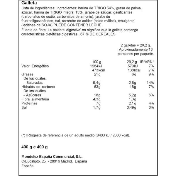 GALLETAS DIGESTIVE FONTANEDA 400 GR.