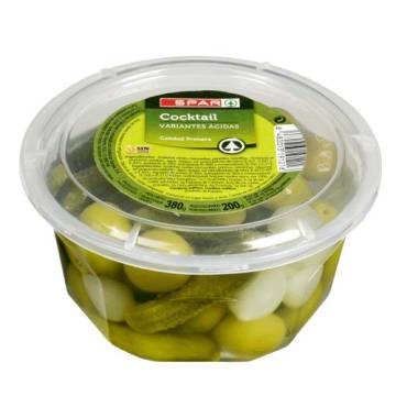 Cocktail of olives, gherkins and little onions Spar 380g.