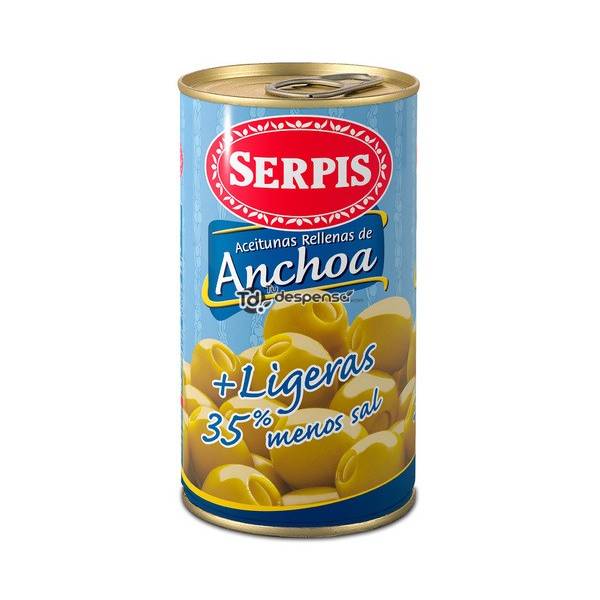 Aceitunas rellenas de anchoa + ligeras SERPIS 350g.