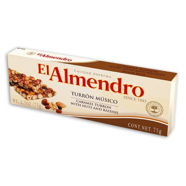 TURRÓN DE CARAMELO CON FRUTOS SECOS Y PASAS 75G EL ALMENDRO TURRÓN DE CARAMELO CON FRUTOS SECOS Y PASAS 75G EL ALMENDRO