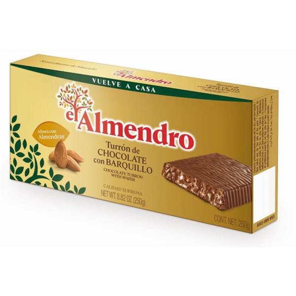 TURRÓN DE CHOCOLATE CON BARQUILLO 250G EL ALMENDRO TURRÓN DE CHOCOLATE CON BARQUILLO 250G EL ALMENDRO
