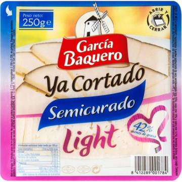 Queso semicurado light ya cortado GARCIA BAQUERO 250g.