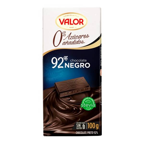 Chocolat noir 92% sans sucre ajouté VALOR 100g.