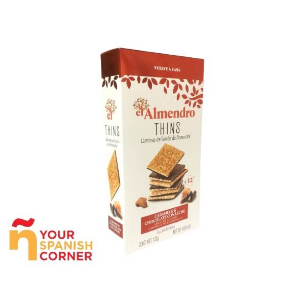 THINS Láminas de TURRÓN de almendra caramelo & chocolate con leche EL ALMENDRO 132 gr. THINS Láminas de TURRÓN de almendra caramelo & chocolate con leche EL ALMENDRO 132 gr.