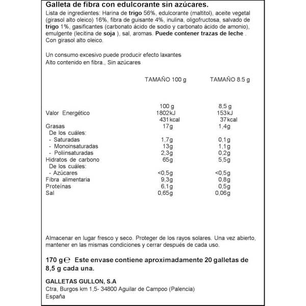 Galletas Sin Azúcar Diet-Fibra 250gr. SKU 200076 - PONTYN S.A.
