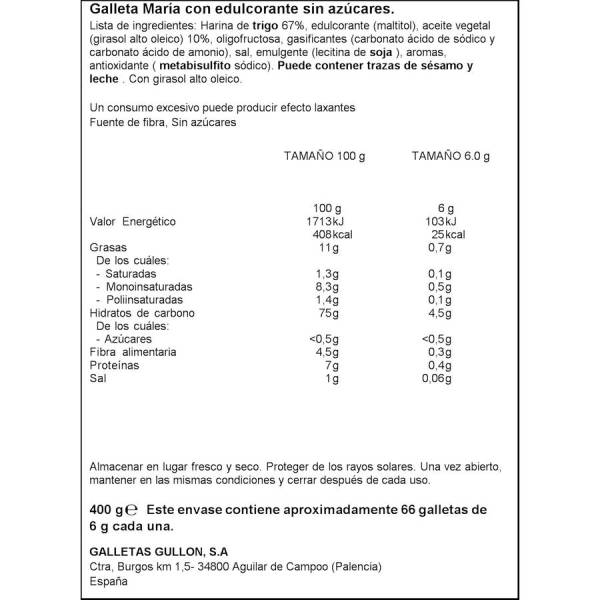 Gullón Galleta María sin azúcares, 400g : : Alimentación y bebidas